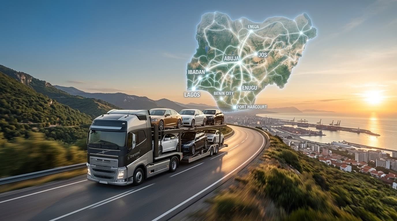 A Tranzent car carrier on the road